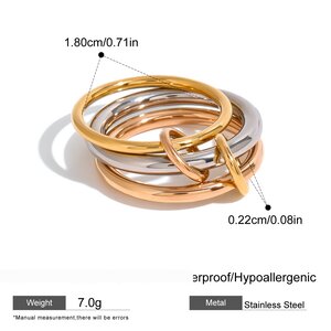 1 Pair Simple Series Personality Annular Stainless Steel Waterproof Mixed Copper Gold Color Women's Single Rings h5