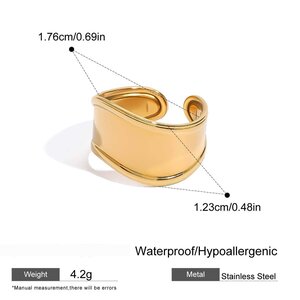 1 Piece Simple Series Irregular Annular Shape Stainless Steel Waterproof Gold Color Women's Single Rings h5
