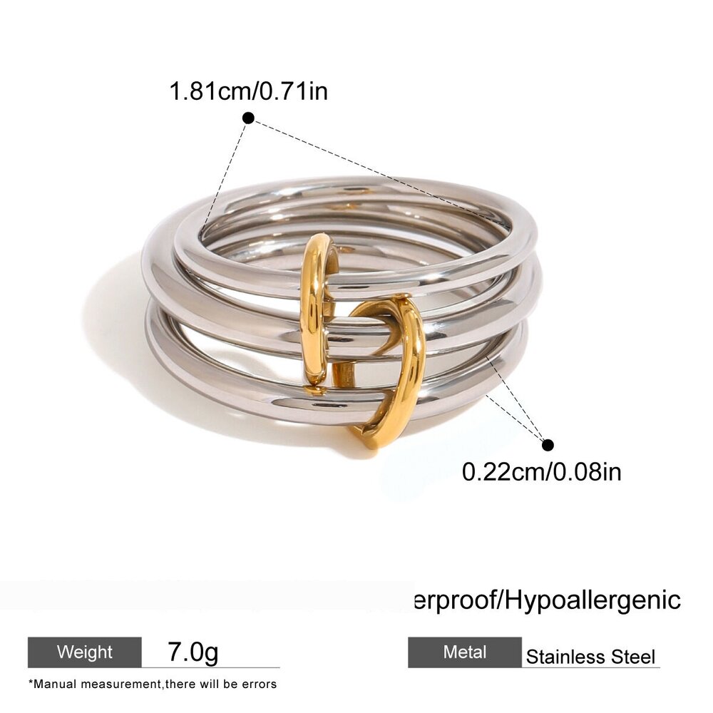 1 Pair Classic Series Moddern Annular Stainless Steel Waterproof Gold And Silver Color Women's Single Rings