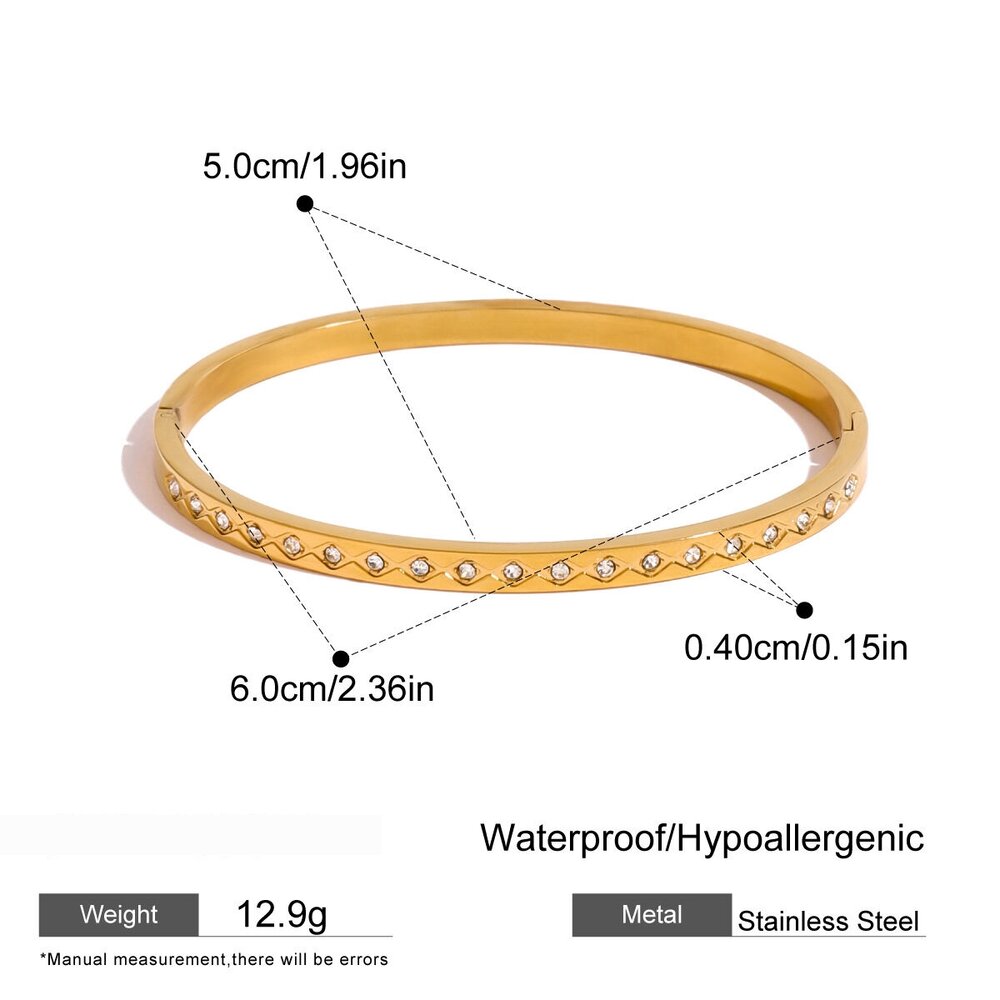 1 Stück Klassische Serie Französischer Retro Rhombus Rund Edelstahl Wasserdicht Goldfarben Damen Armreif