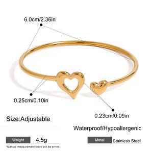 1 Piece Minimalist Series Classic Heart Shape Stainless Steel Waterproof Gold Color Adjustable Women's Bangles h5