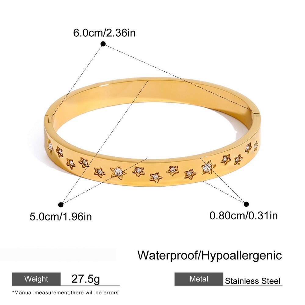 1 Piece Stylish Series Round Pentagram Stainless Steel Waterproof Gold Color Women's Bangles