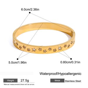 1 Piece Stylish Series Round Pentagram Stainless Steel Waterproof Gold Color Women's Bangles h5