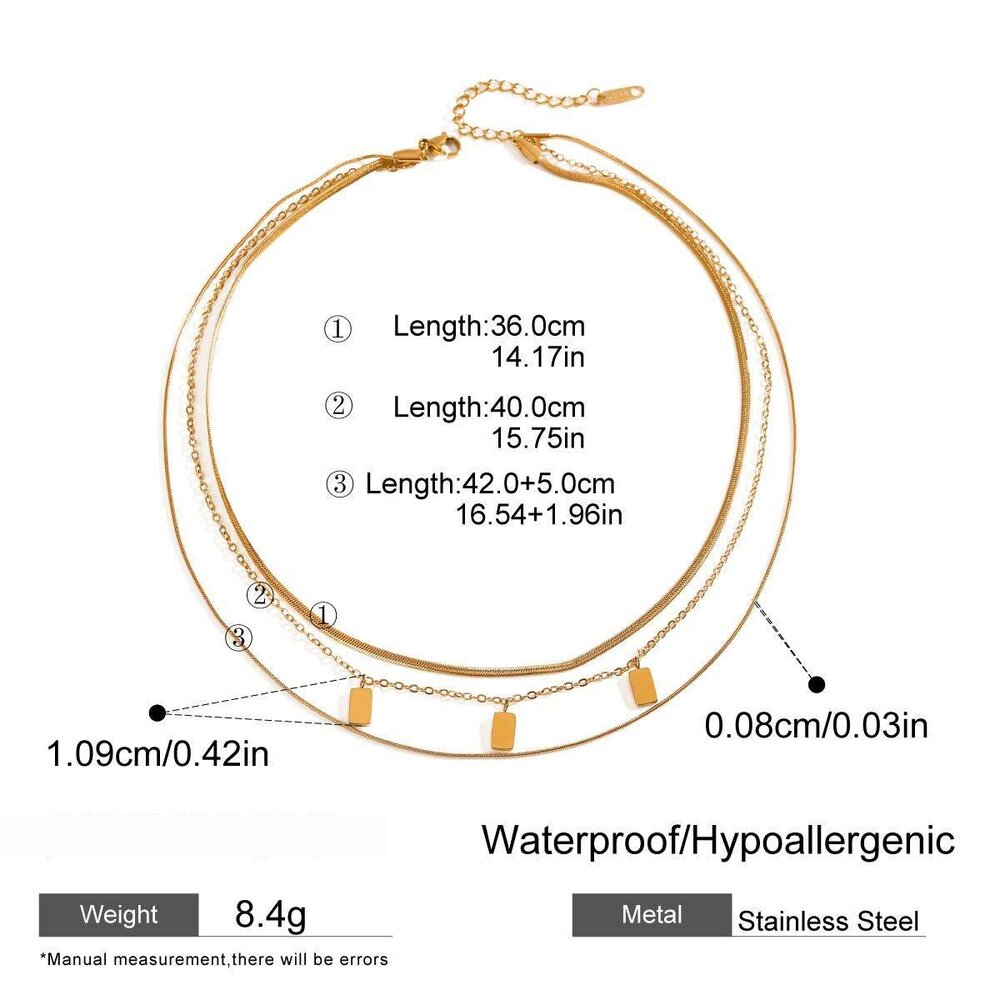 1 Piece Romantic Series French Retro Chain Rectangular Stainless Steel Waterproof Gold Color Women's Layered Necklaces