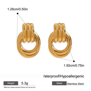 1 Paar Eenvoudige, Modieuze, Waterdichte, Ringvormige Oorbellen Van Roestvrij Staal In Goud- En Zilverkleur Voor Dames. h5