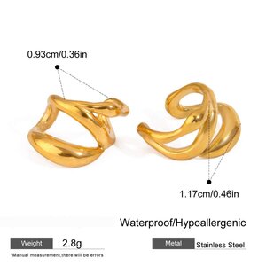 1 Pair Stylish Series Classic Irregular Shape Stainless Steel Waterproof Gold Color Women's Ear Cuffs h5