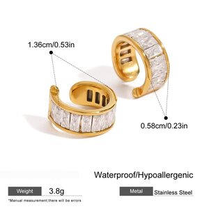 1 Pair Luxurious Series Gorgeous Annular Stainless Steel Waterproof Gold Color Women's Ear Cuffs h5