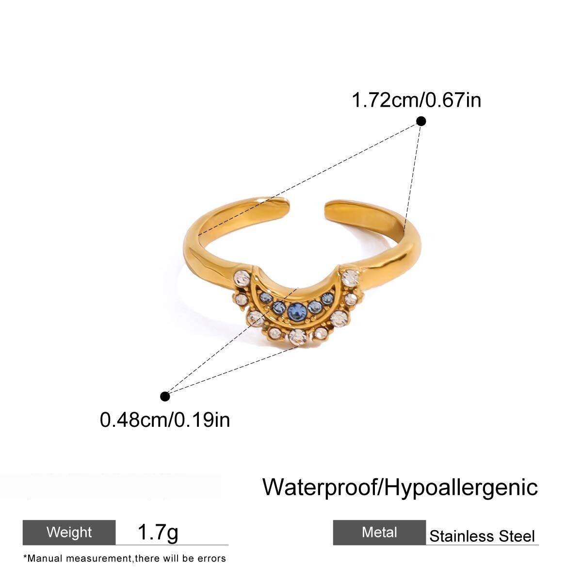 1 Piece Gorgeous Series Classic Moon Shape Stainless Steel Waterproof Gold Color Women's Adjustable Rings h5 