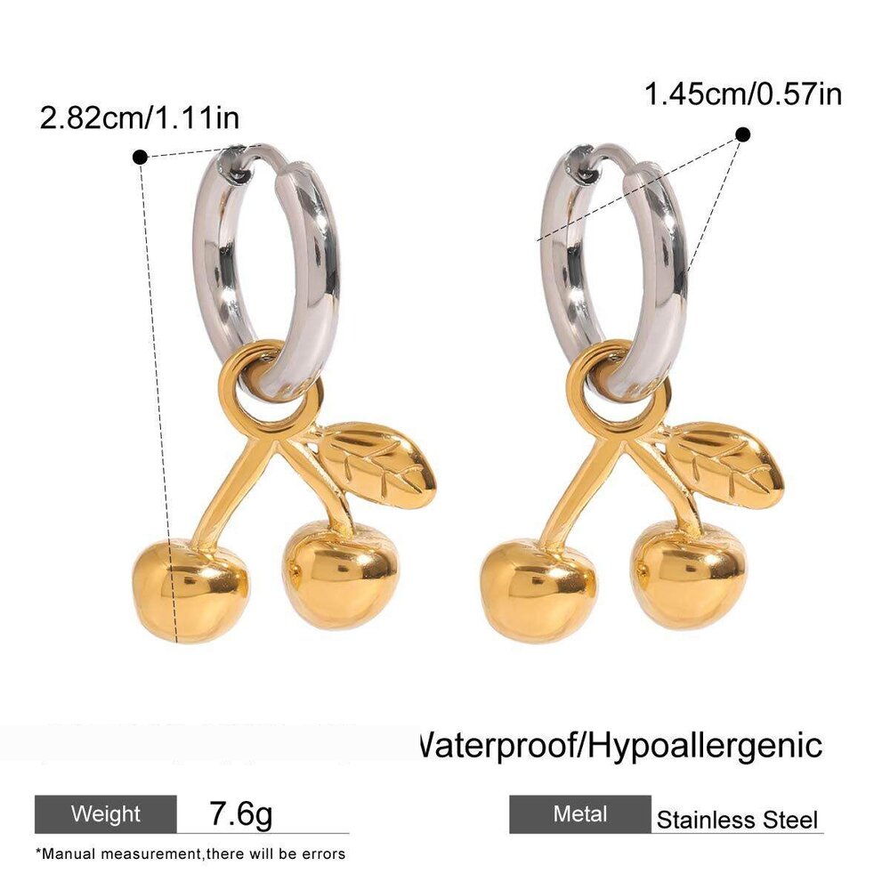 1 Pair Romantic Series Elegant Cherry Shape Stainless Steel Waterproof Gold And Silver Color Women's Drop Earrings