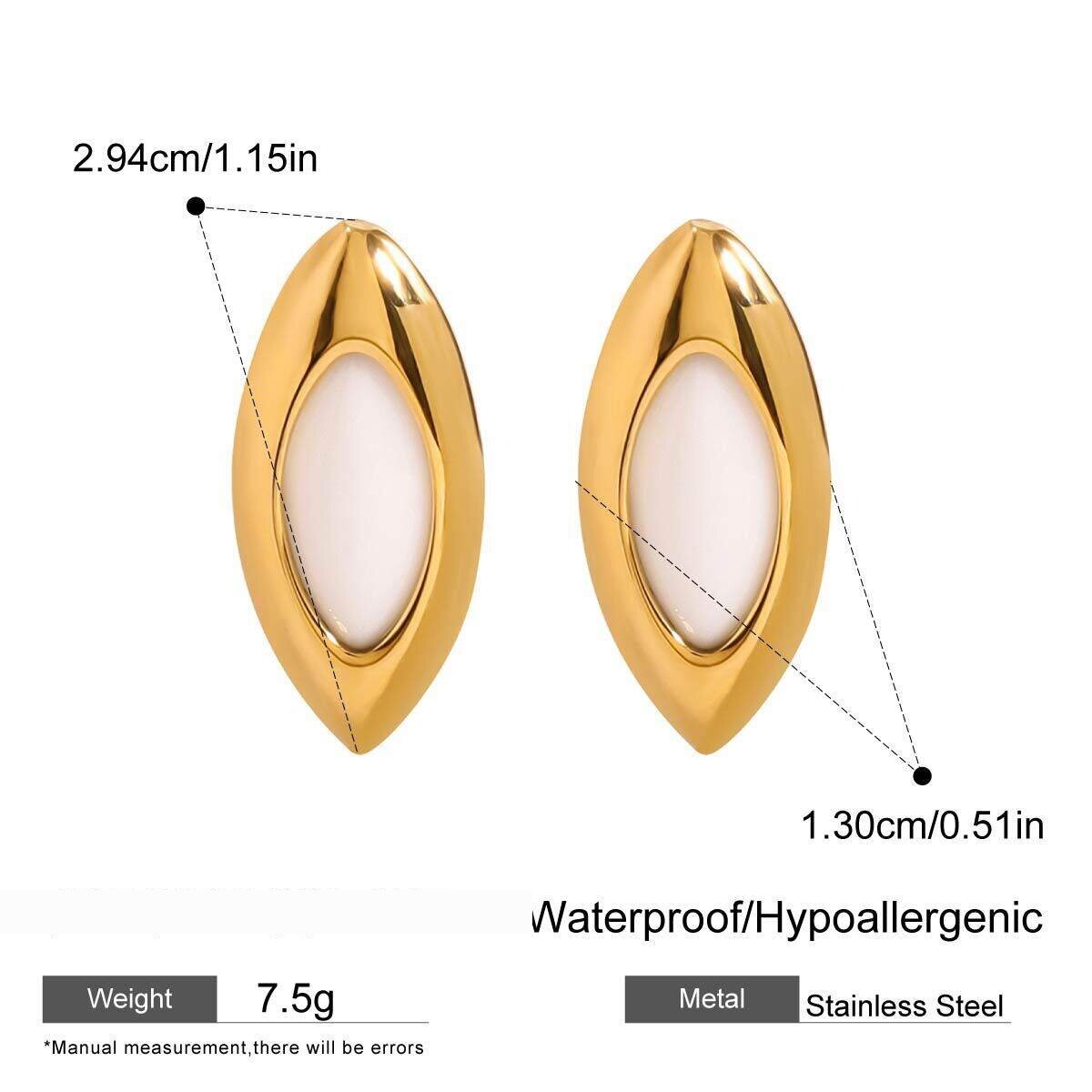 1 Pair Classic Series Elegant Oval Stainless Steel Waterproof Gold Color Vintage Women's Stud Earrings h5 