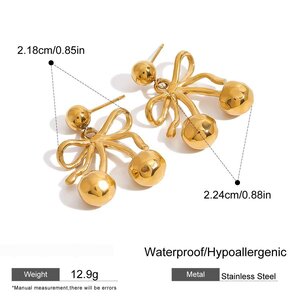 1 Pair Romantic Series Cute Cherry All-Match Stainless Steel Waterproof Gold Color Women's Drop Earrings h5