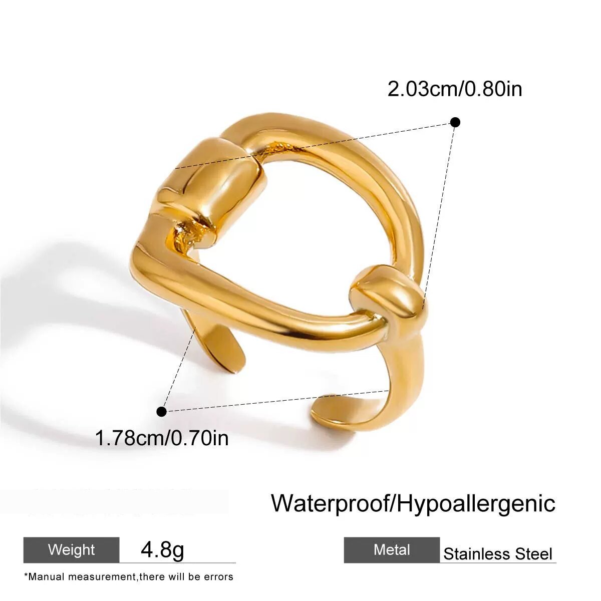 1 Stück Minimalistische Serie Schicker Unregelmäßiger Ring Aus Edelstahl Wasserdicht Goldfarben Verstellbare Damenringe 