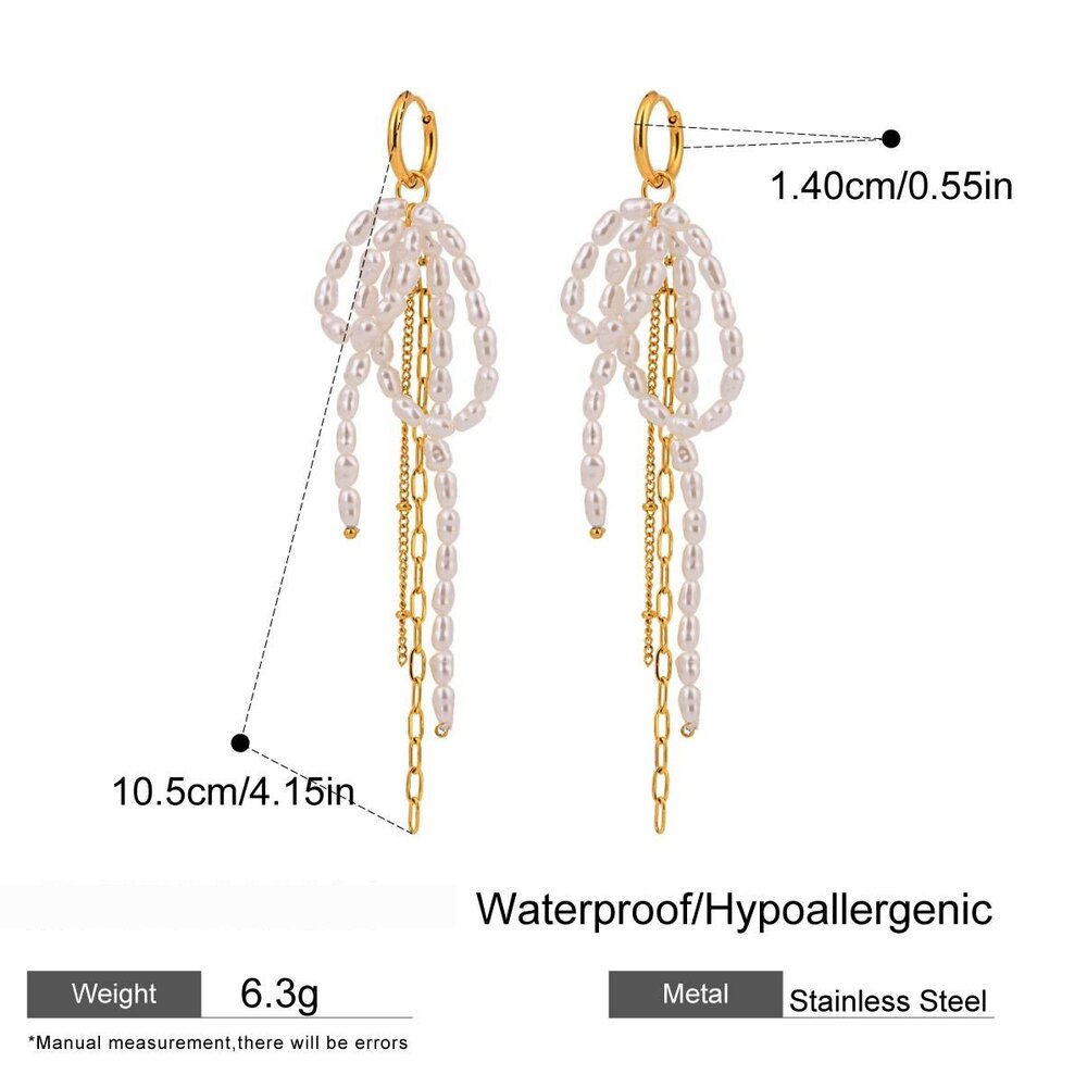 1 Pair Luxurious Series Elegant Bowknot Tassels Stainless Steel Waterproof Gold Color Women's Beads Earrings Picture2