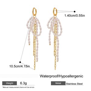 1 Pair Luxurious Series Elegant Bowknot Tassels Stainless Steel Waterproof Gold Color Women's Beads Earrings h5 Picture2