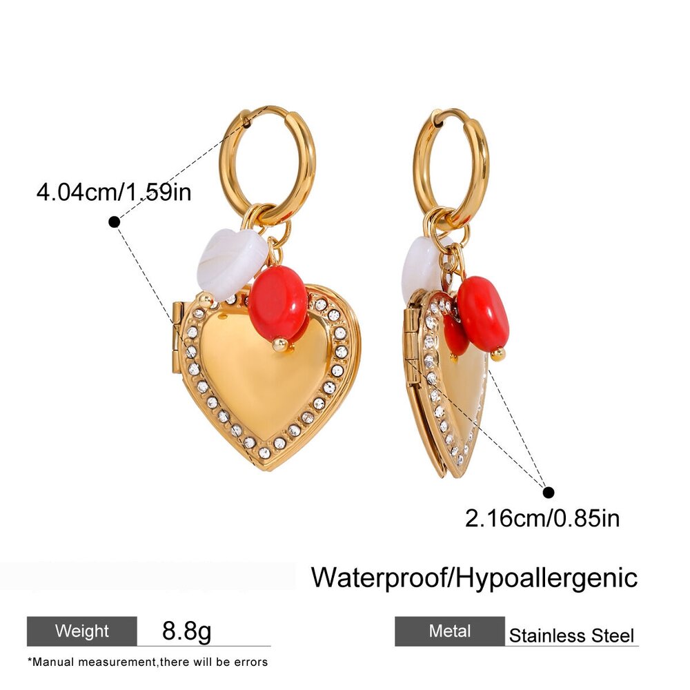 1 Pair Romantic Series Elegant Sweet Heart Stainless Steel Waterproof Natural Stone Gold Color Women's Diy Beads Earrings Picture2