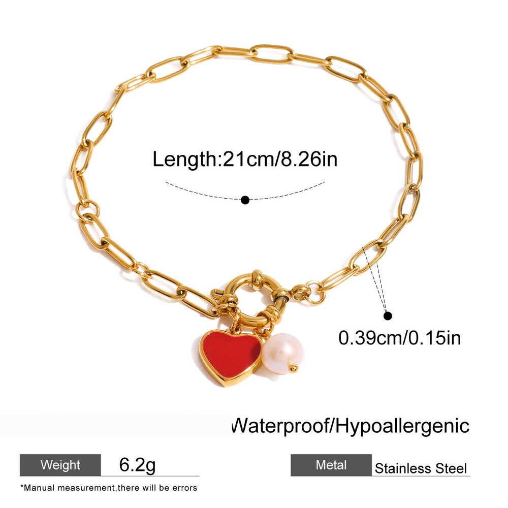 1 Piece Romantic Heart Stainless Steel Waterproof Gold Color Charm Bracelet