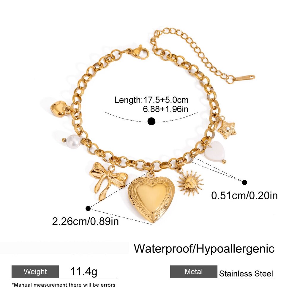 1 Piece Simple Series Style Love/Heart Shape Stainless Steel Gold Plated Women Charm Bracelets Picture2