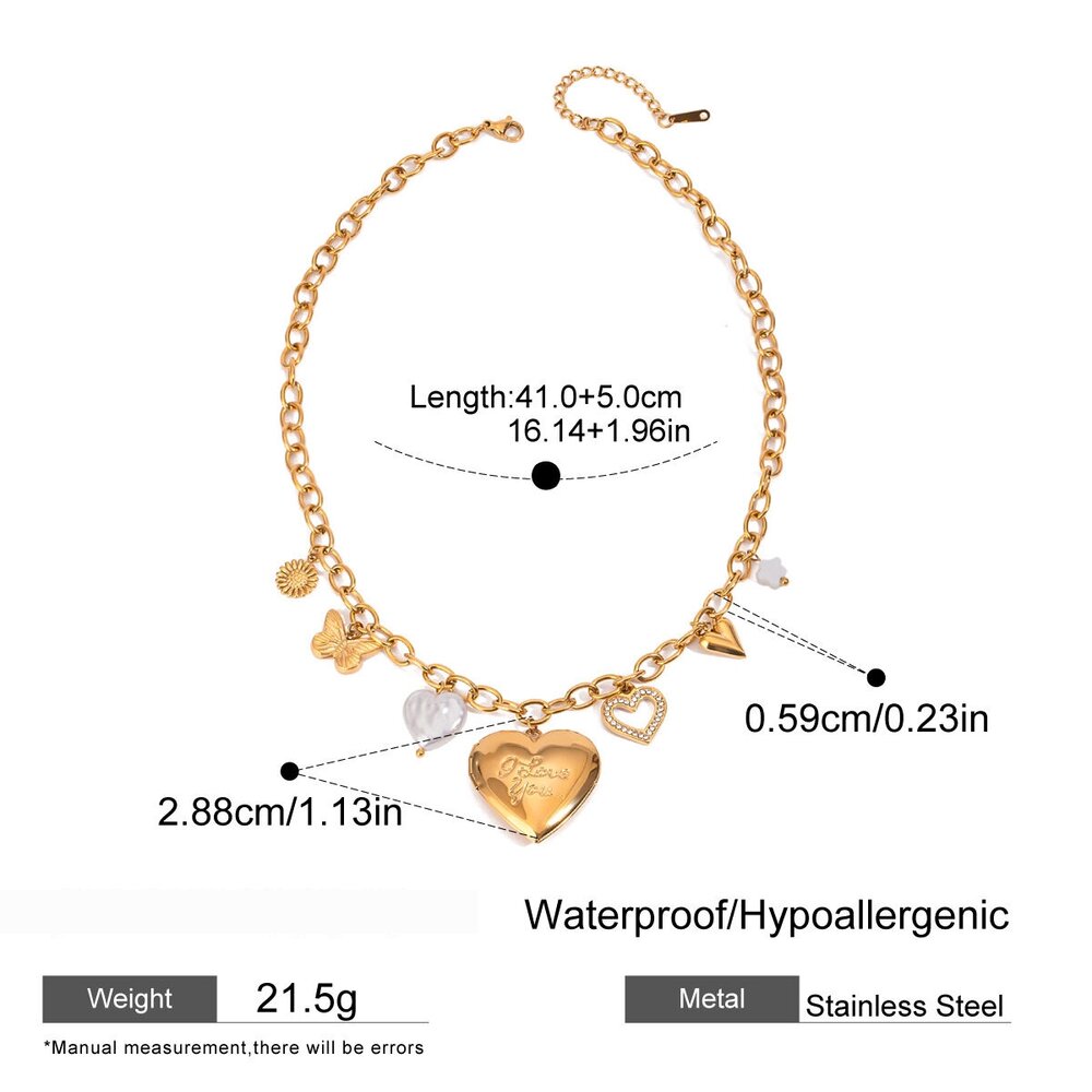 1 Stück Klassische Serie Exquisite Herzform Schmetterling Edelstahl Wasserdicht Goldfarben Diy Anhänger Halsketten Für Damen Bild2