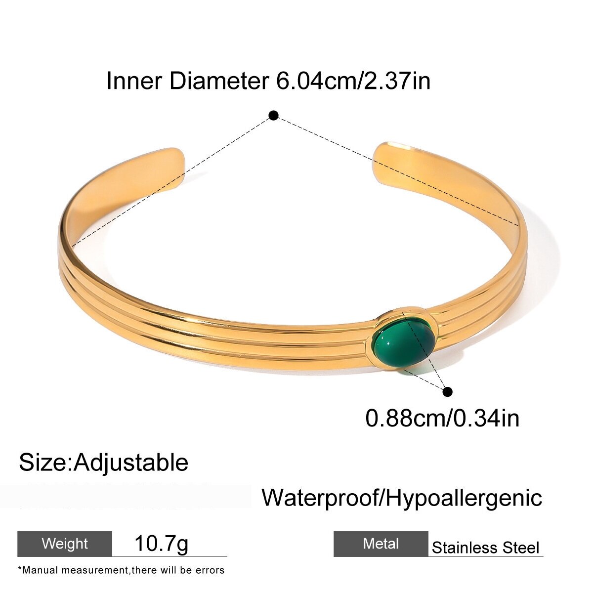 1 Piece Stylish Series Retro Geometric Stainless Steel Waterproof Gold Color Natural Stone Women's Bangles Picture2
