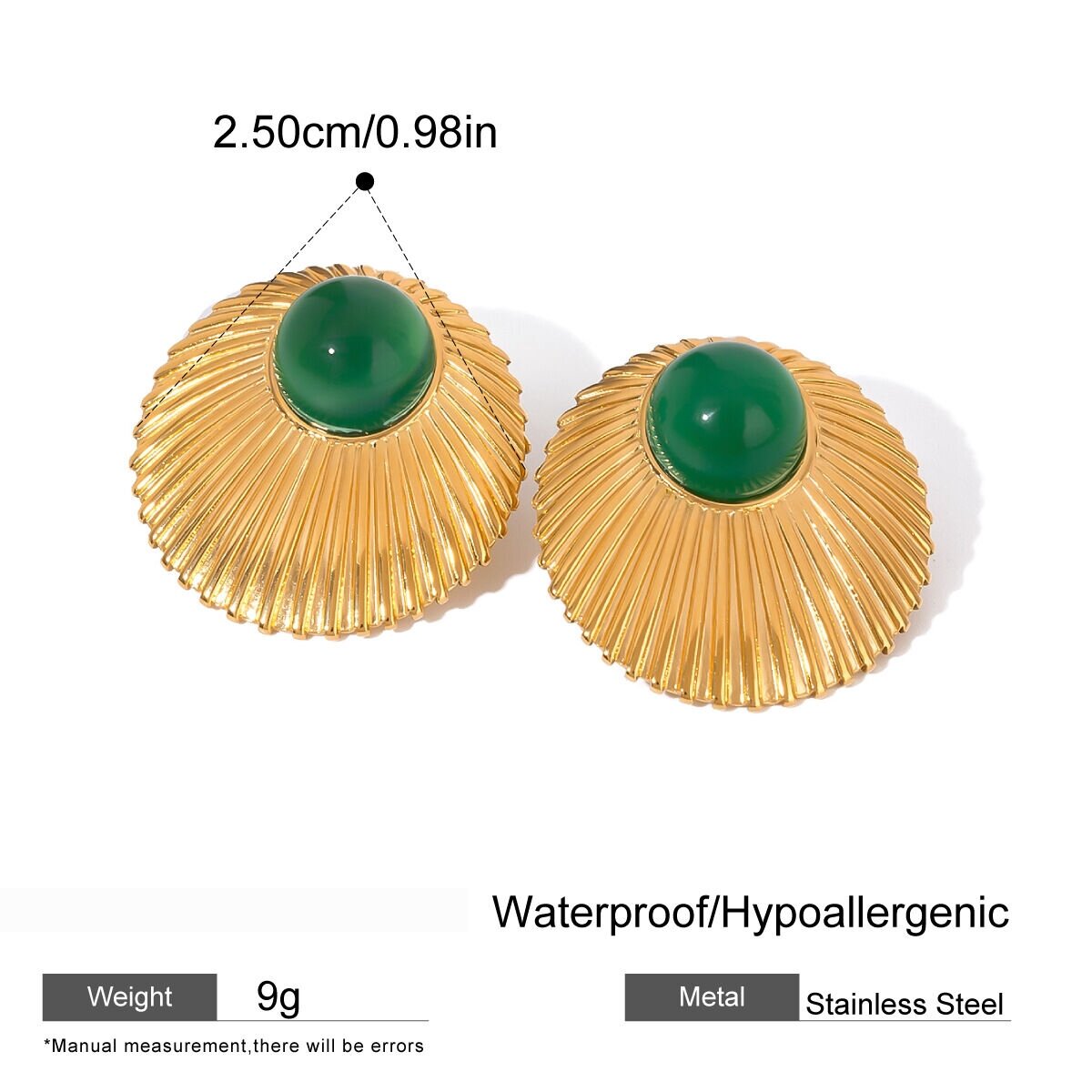 1 Pair Luxurious Series Classic Vintage Annular Stainless Steel Waterproof Gold Color Natural Stone Women's Stud Earrings Picture2