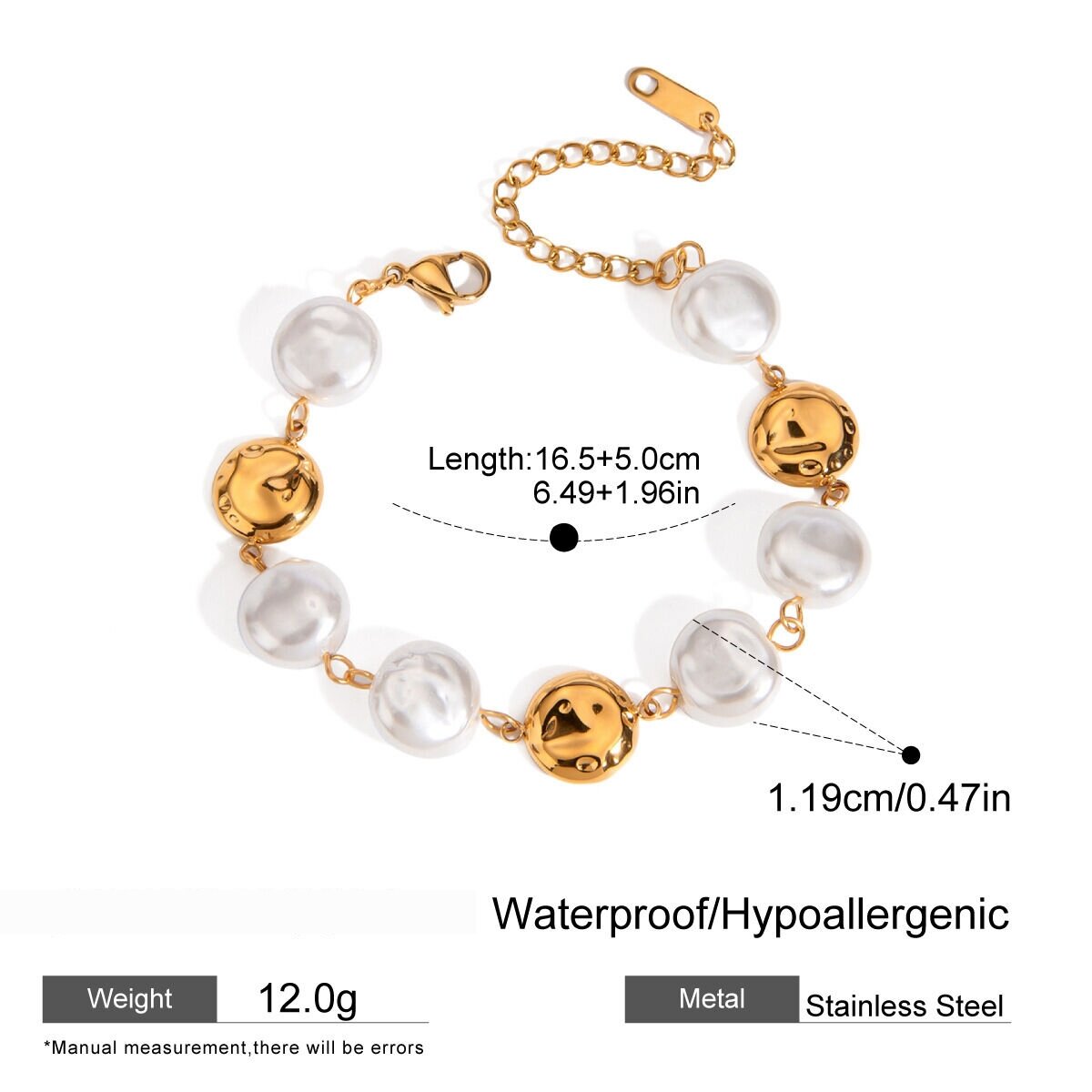 1 Stück Luxuriöses Retro-Armband Aus Edelstahl, Rund, Wasserdicht, Goldfarben, Mit Perlen Für Damen Bild2
