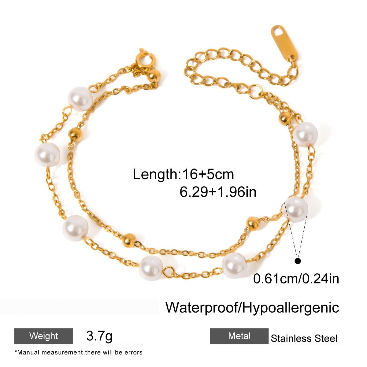 1 Piece Luxurious Series Classic Beads Stainless Steel Waterproof Gold Color Women's Beaded Bracelets Picture2