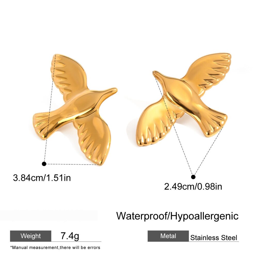 1 Paar Romantische, Vielseitig Kombinierbare Ohrstecker In Vogelform Aus Edelstahl, Wasserfest, Goldfarben, Für Damen. Bild2