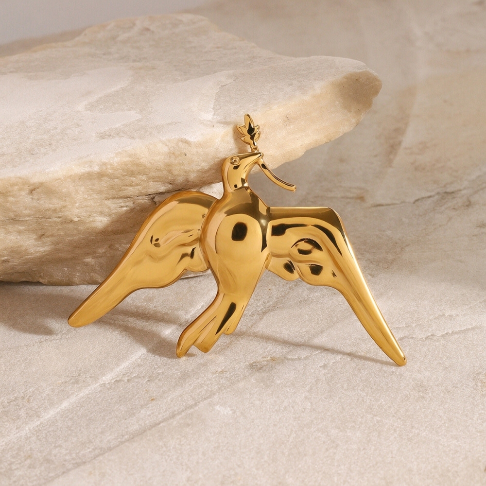 1 Paar Broschen Für Damen Aus Edelstahl Mit 18 Karat Goldbeschichtung, Naturtiermotiv, Klassische Serie 