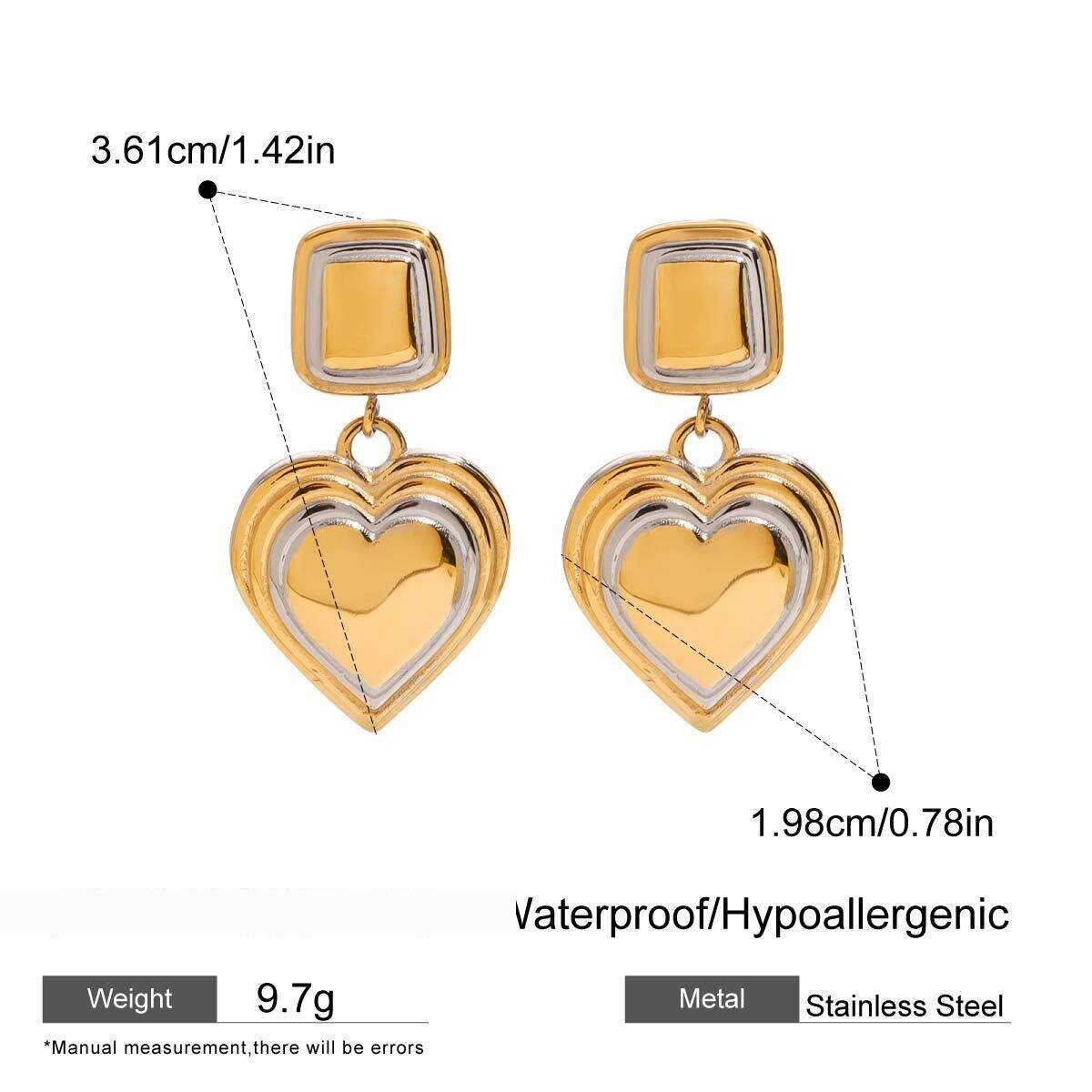 1 Pair Classic Series Heart Stainless Steel Waterproof Gold And Silver Mixed Color Women's Pendant Earrings h5 Picture2