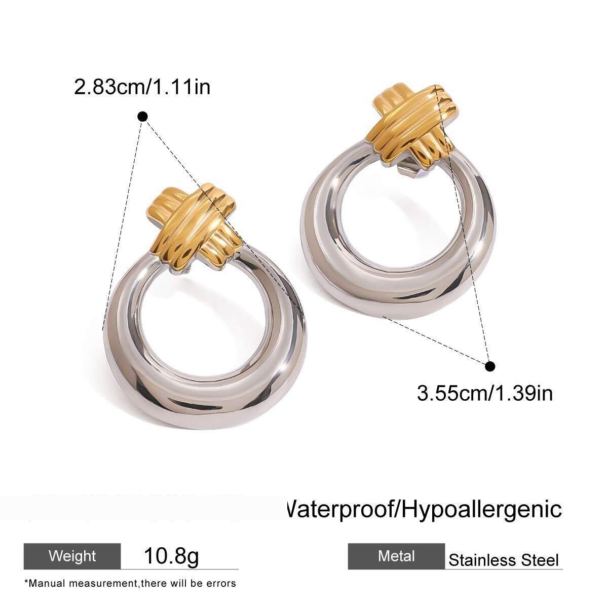 1 Pair Modern Series Daily Annular Stainless Steel Waterproof Gold And Silver Mixed Color Women's Stud Earrings Picture2