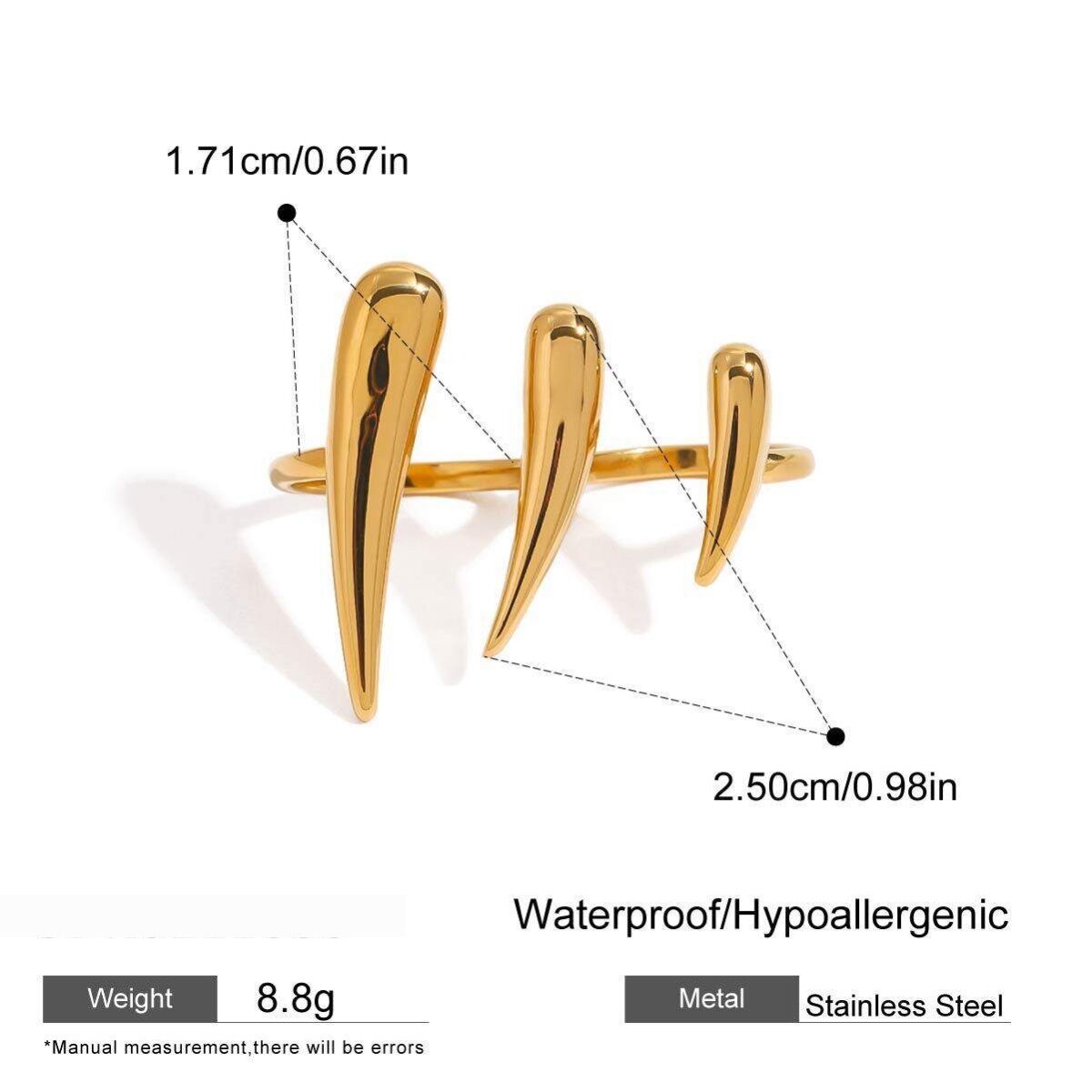1 Piece Minimalist Series Punk Droplet Designable Stainless Steel Waterproof Gold Color Women's Adjustable Rings h5 Picture2