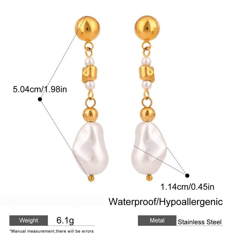1 Pair Romantic Series Exquisite Irregular Stainless Steel Waterproof Gold Color Women's Beads Earrings Picture2
