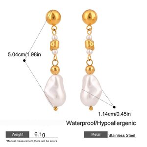 1 Pair Romantic Series Exquisite Irregular Stainless Steel Waterproof Gold Color Women's Beads Earrings h5 Picture2