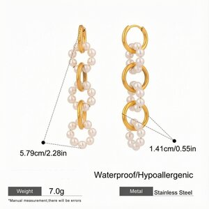 1 Pair Luxurious Series Elegant Circular Stainless Steel Waterproof Gold Color Women's Beaded Beads Earrings h5 Picture2