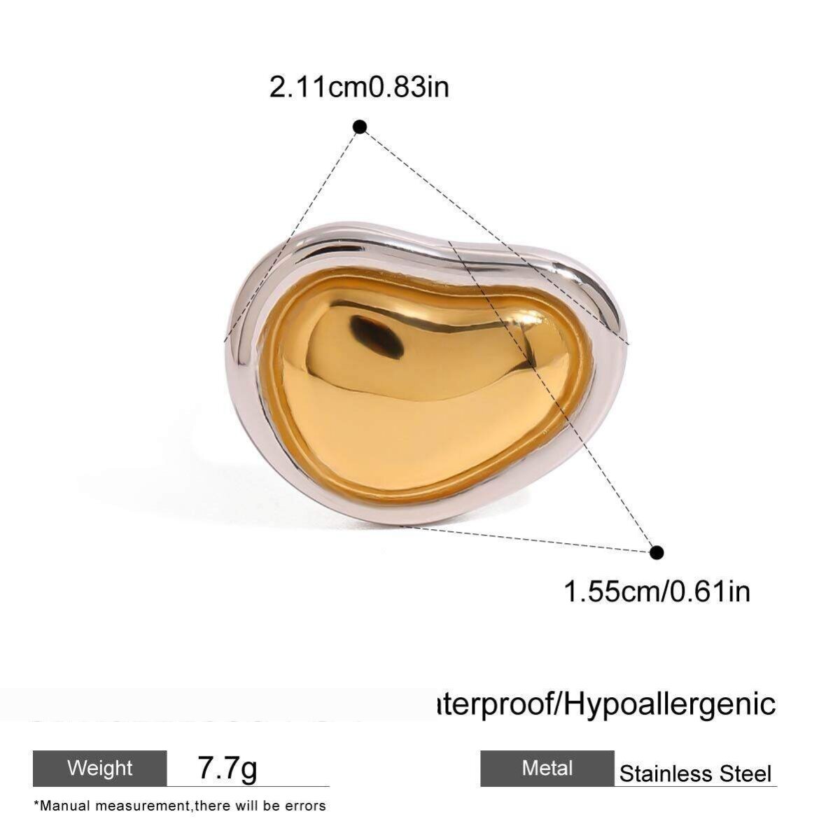 1 Stück Moderne Serie Elegant Design Unregelmäßig Edelstahl Wasserdicht Gold Und Silber Mischfarbe Damen Einzelring Bild2