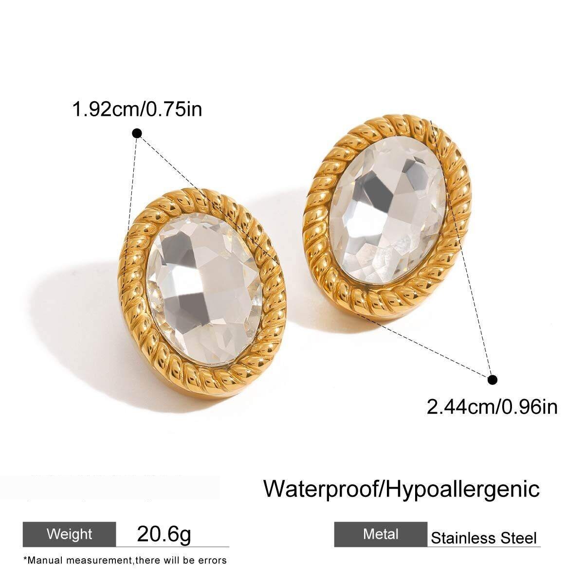 1 Pair Trendy Series Classic Oval Stainless Steel Waterproof Gold Color Women's Stud Earrings h5 Picture2