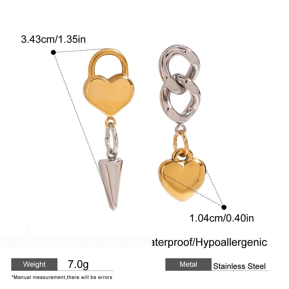 1 Pair Fashionable Series Classic Love Heart Shape Stainless Steel Waterproof Gold And Silver Mixed Color Women's Drop Earrings Picture2