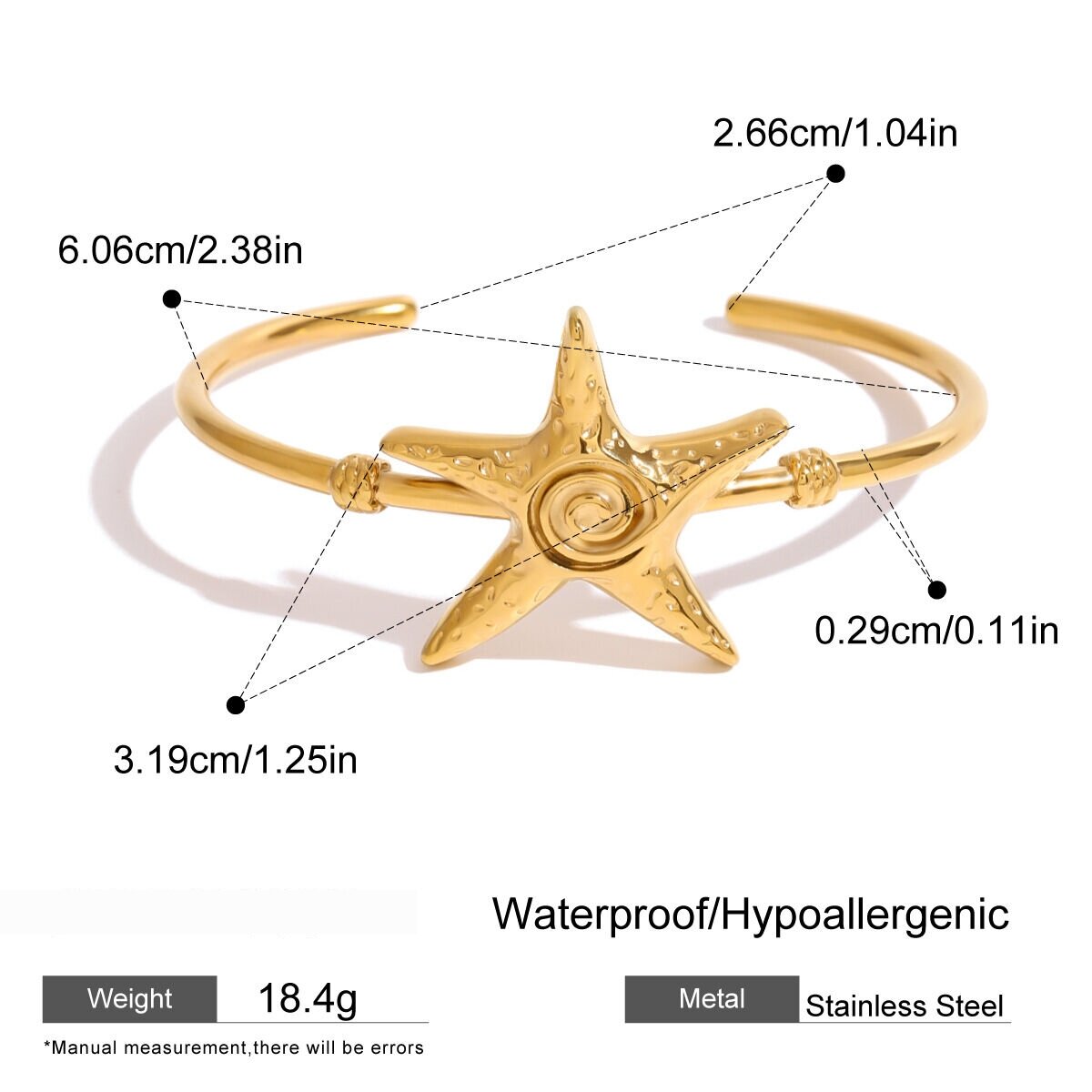 1 Piece Classic Series Natural Star Stainless Steel  Gold Plated Women Bangles Picture2