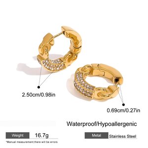 1 Pair Simple Series Elegant Annular Stainless Steel Gold Plated Rhinestone Women Hoop Earrings h5