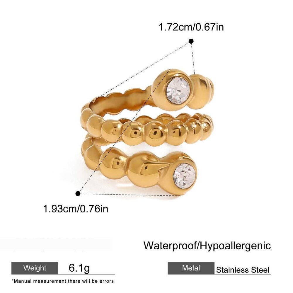 1 Pair Simple Series Elegant Annular Stainless Steel Gold Plated Rhinestone Women Single Rings h5Picture2