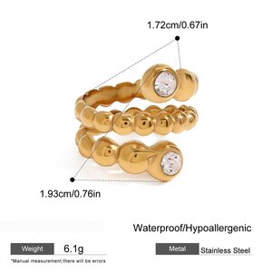 1 Pair Simple Series Elegant Annular Stainless Steel Gold Plated Rhinestone Women Single Rings h5 Picture2