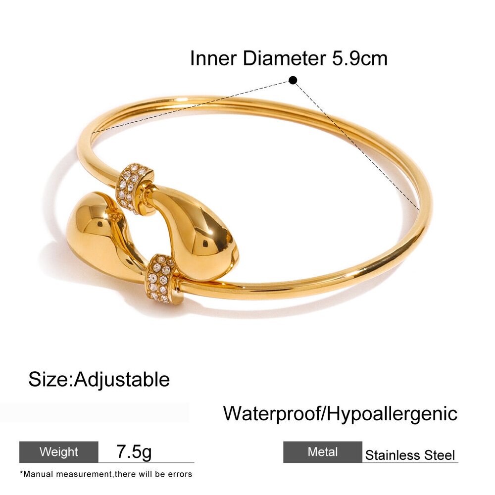1 Piece Simple Series Simple Droplet Stainless Steel Gold Plated Rhinestone Women Bangles Picture2