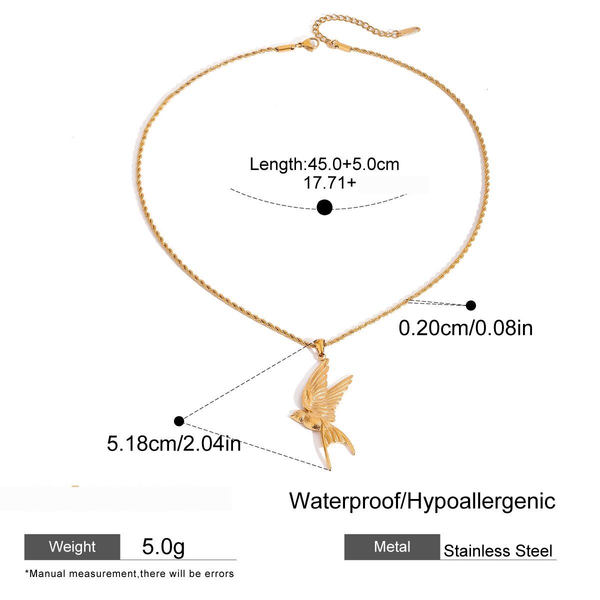 1 Piece Classic Series Natural Animal Stainless Steel  Gold Plated Women Pendant Necklaces h5 