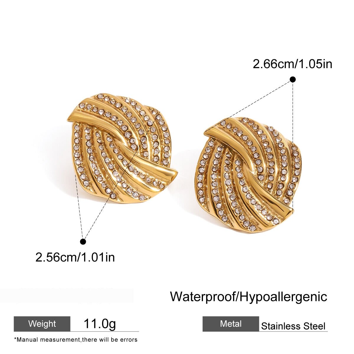 1 Pair Simple Series Daily Quadrilateral Stainless Steel  Gold Plated Rhinestone Women Stud Earrings Picture2