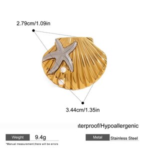 1 Pair Romantic Series Natural Shell Stainless Steel Gold Plated Artificial Pearl Women Adjustable Rings h5