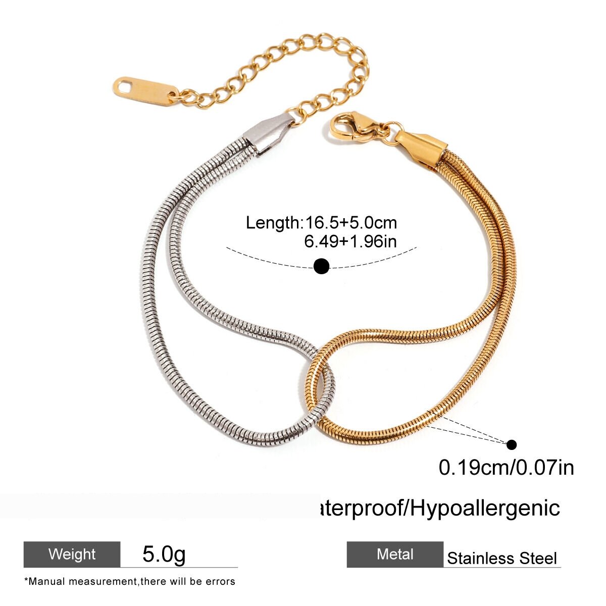 1 Piece Simple Series Daily Round Stainless Steel  Gold Plated Women Chain Bracelets h5 Picture2