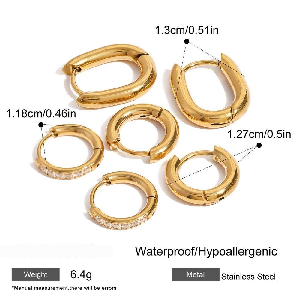 1 Pair Simple Series Elegant Annular Stainless Steel Gold Plated Rhinestone Women Earrings Set Picture2