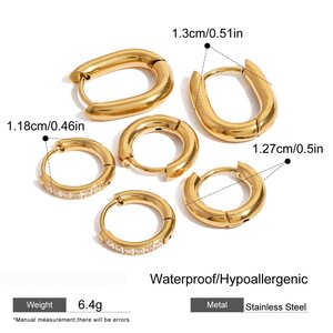 1 Pair Simple Series Elegant Annular Stainless Steel Gold Plated Rhinestone Women Earrings Set h5 Picture2