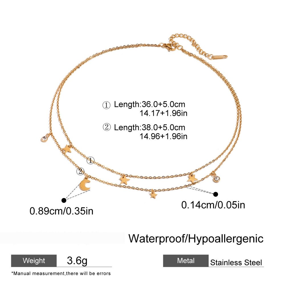 1 Piece Simple Series Elegant Sun/Moon Stainless Steel Gold Plated Rhinestone Women Layered Necklaces Picture2