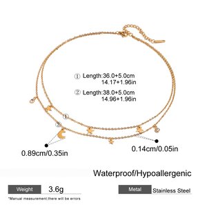 1 Piece Simple Series Elegant Sun/Moon Stainless Steel Gold Plated Rhinestone Women Layered Necklaces h5 Picture2
